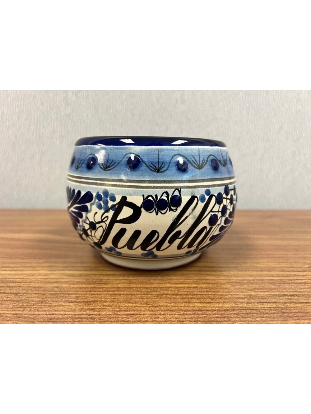 Talavera Blue White Hand Painted Pottery Mug Puebla Mexico I&R Marked
